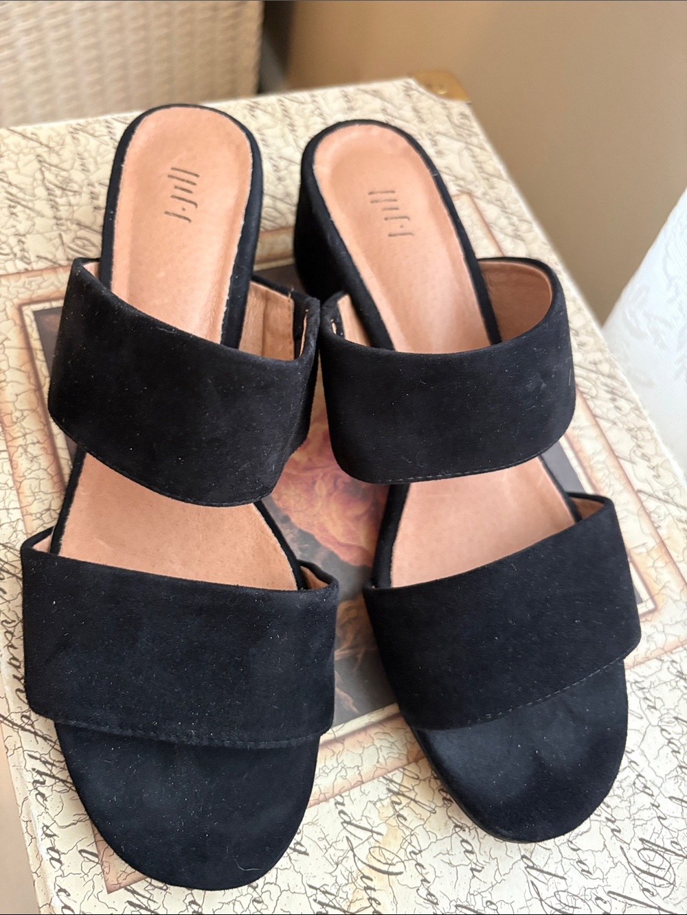 J. Jill Black Suede Double-Band Slide Mules